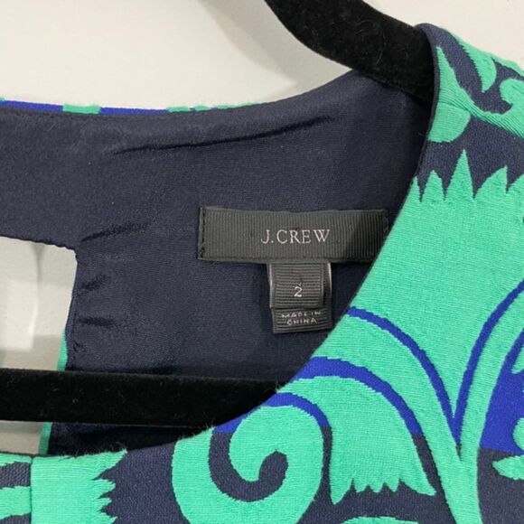 J.Crew Size 2 Mini Dress Blue Vineyard Jacquard Sleeveless A-Line - Picture 4 of 10
